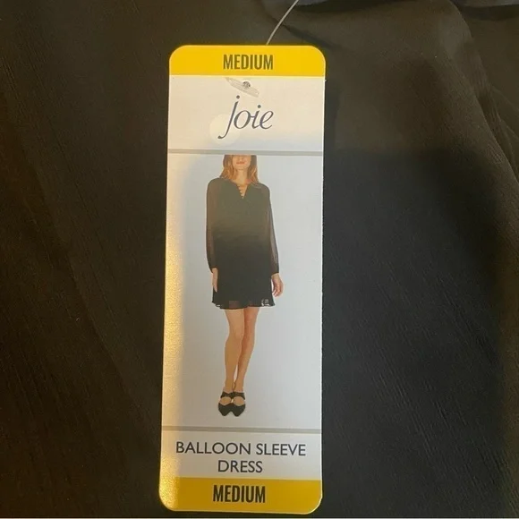 JOIE Long Balloon Sleeve MIDI Dress Black M - Picture 7 of 10